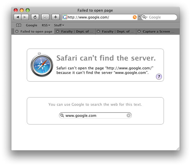 Unhelpful Safari error message when google is not available